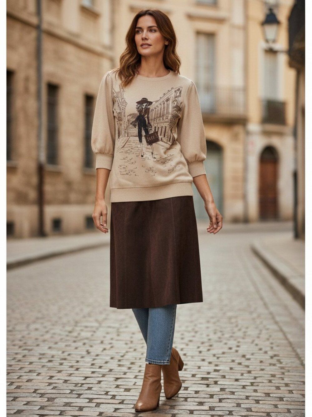 Love + Lace Beige Graphic Sparkle Blouse Large Street Style Chic Top